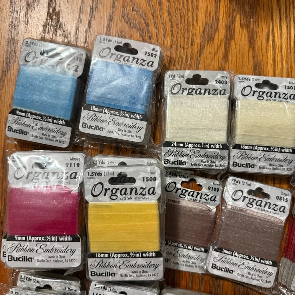HUGE Lot of 146 Vintage Bucilla 55% Silk 45% nylon Organza Ribbons Unopened